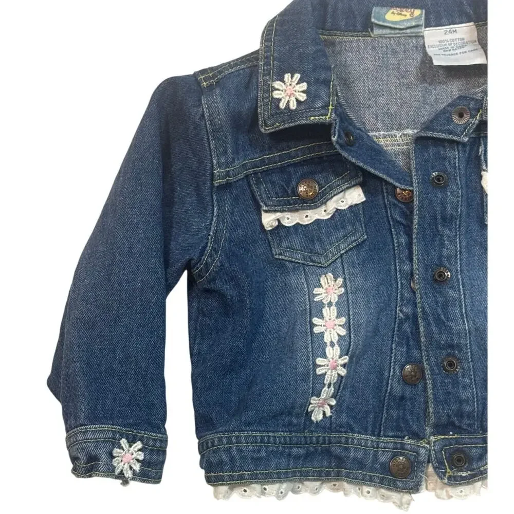 Vintage 90s Original Mickey Disney Denim Jean Jacket Baby Girl Toddler 24 Months